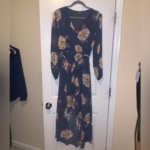Lily Rose Floral High Low Dress w/ sheer Long Sleeves Size L